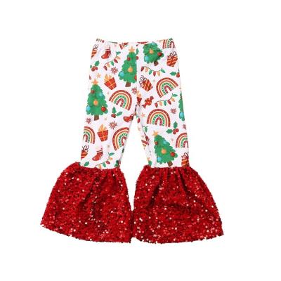 China New Baby Plus Size Red Sequin Bell Bottom Pants Christmas Tree Print Pants Christmas Tree Print Pants for sale