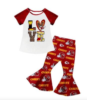 China Chief Casual Print Wildcats Equipment Boutique Red Cute Cute Bell Pants Girl Sets for sale