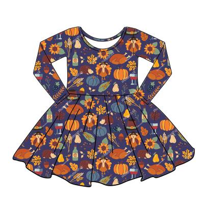 China Customization Washable Wholesale Children's Dress With Child Pumpkin Turkey Pattern Halloween Style Printing Girls Dress for sale