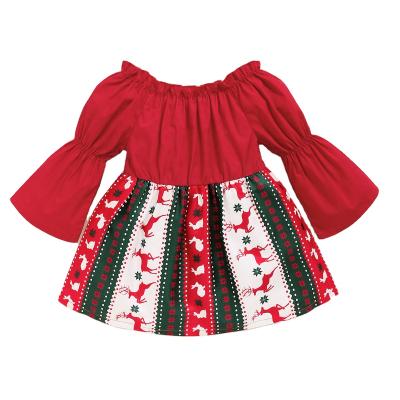 China Hot Sale Washable Dress For Girls Horn Cuff Deer And Rabbits Print Christmas Kids Clothing for sale