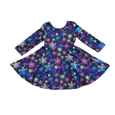 China Fall/Winter Washable Babies Cotton Kids Clothes Rainbow Snow Tie Dyed Milk Twirl Silk Knee Length Long Sleeve Dress for sale