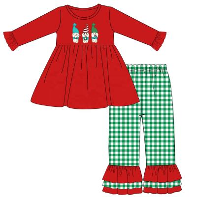 China Girls Dressing Set Christmas Snowman Embroidery Long Sleeve Shirt Plaid Pants Little Girl Toddlers Casual Two Piece Sets for sale