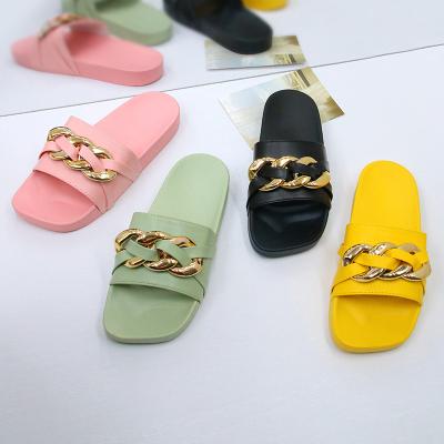 China Fashion Trend Summer Women Open Toe Slides Flats Outdoor Chain Shoe Ladies Love Slippers Shoes for sale