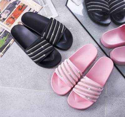 China Cushioning High Quality Rainbow Diamond Flat Heel Sandals Indoor Eva Flat Platform Slides Outdoor Slippers For Women for sale