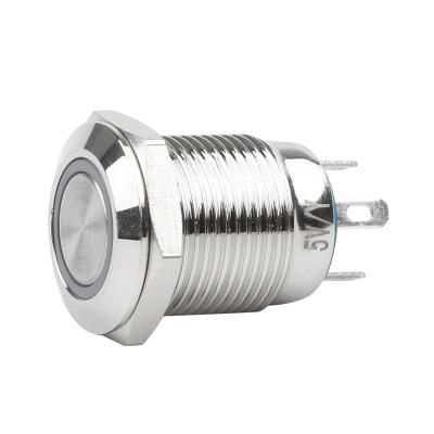 China 1NO 12v24v220v Momentary Ring Waterproof Light Stainless Steel Momentary Push Button 12mm for sale