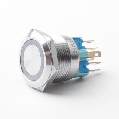 China 1NO1NC 22MM Momentary Metal Push Button Type Blue Latching Switch With LED Ring for sale