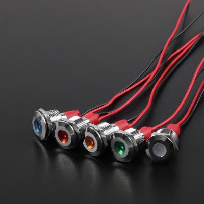 China Industrial Control Equipment 12mm Metal LED Indicator Waterproof Indicator Light With Wire Power 3V6V12v24v220v Red Blue Yellow White for sale