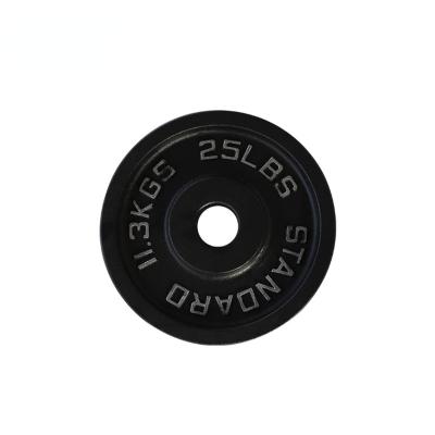 China Durable Bumper Cast Iron Gym Equipment Lifting Weights Electroplate Iron Standard Barbell Gym Calibrated Plates for sale