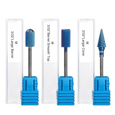 China Remove Powder / Nail Polish Carbide Nail Drill Bit Blue Coating Carbide Burrs For Acrylics Remove Gel for sale