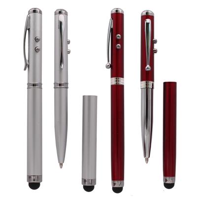 China office & School Pen High Quality Metal Fine Tip Stylus Touch Led Laser Light Red Ball Pen 4 in 1 Function for sale