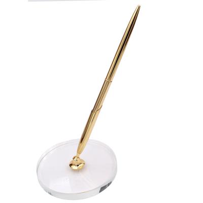 China office & School Pen Exquisite Gold Plating Metal Ballpoint Pen Tables for Bank Pen Desk Stand Base Base Bank Counter Glass Pen for sale