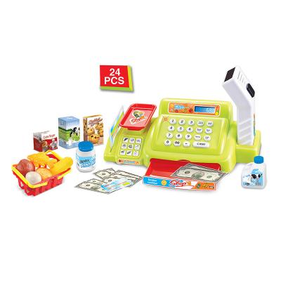 China Supermarket Cash Register Toy King World 24pcs Pretend Play Game Kids Sound Light Shopping Cash Register Machine Set Toy for sale