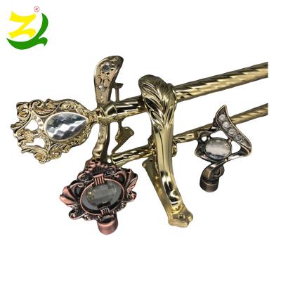 China Wholesale Decorative ZELUAN Curtain Rod Rod End Brass Decorative Windows Accessories Rustic Decoration Double Rod End Caps For Curtain Poles for sale