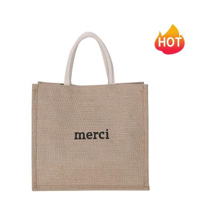 China Lightweight and Convenient Hot Selling Jute Shopping Bag Simple Reusable Handbag for Women Lady Girls for sale