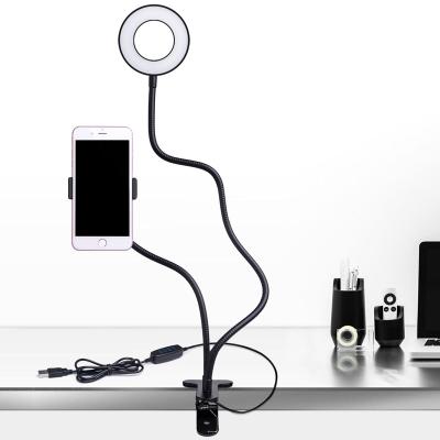 China Mini Selfie Ring Light with Mobile Phone Holder Bracket LED Desk Lamp Lazy Light for Live Stream for sale