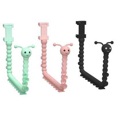 China Worm Version2 Cute Lazy Rubber Flexible Mobile Phone Holder, 360 Degree High Bendable Rubber Phone Holder, Phone Bracket With Sucker for sale