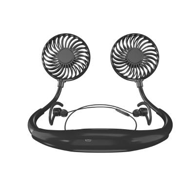 China Portable USB LED Free Rechargeable LED Light Sports Car Neck Hands Lazy Hanging Neck Fan with Wireless Earphone for sale