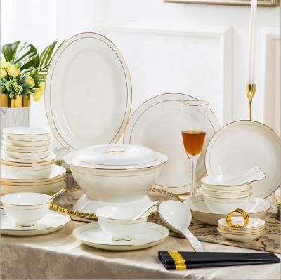 China Custom bone china disposable tableware Phnom Penh style simple gift china dinner set for hotel for sale