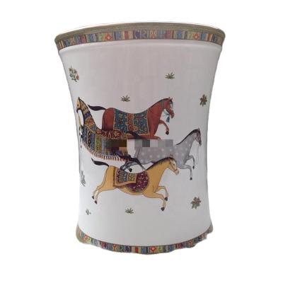 China Horse Ceramic Kitchen Trash Can Flowerpot Umbrella Bucket Red Wine Stocked Oval Ice Bucket for sale