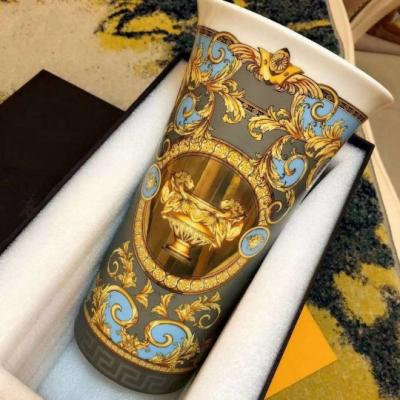 China European luxury set gold dry gold flower decoration tabletop vase Europe porcelain medu porcelain ornament luxury blue vase for sale