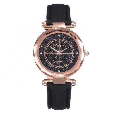 China Simple Women's Automatic Date Fashion And Prismatic Diamond Inlaid Quartz Watch Leather Strap Glass Watch for sale