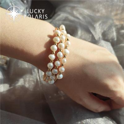 China Fashion Romantic Natural White Exquisite Sweet Gift Female Freshwater Pearl Three Ring Bracelet Jewelry for sale