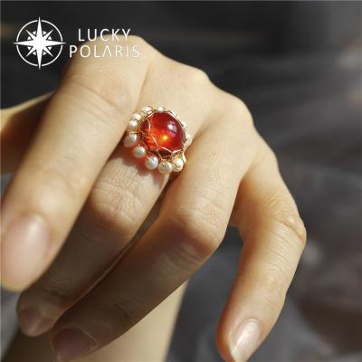 China Wholesale Ring Engagement Wedding Gift Female Freshwater 14K Natural Red Corundum Gold Plated High Quality Handmade Romantic Pearl for sale