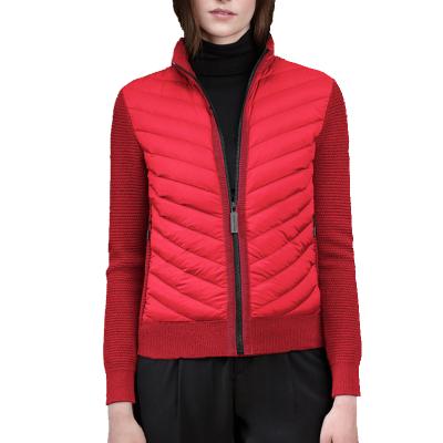 China Breathable OEM Customized Womens Fall/Winter Jacket Polyester Nylon Soft Shell Down Quilted With Knitted Sheath for sale