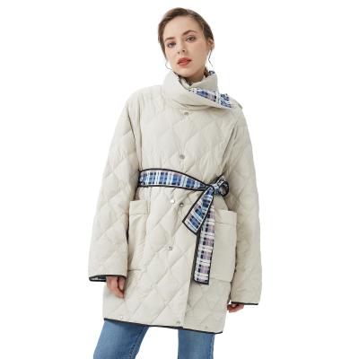 China Stylish Waterproof Plaid Waterproof Long Down Coat Winter Women Jacket for sale