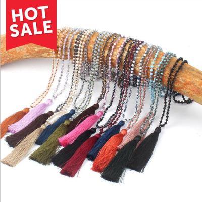 China Bead long tassel necklace bead long tassel necklace NG1007 yoga mala jewelry crystal glass beads knotted long tassel necklace for women for sale