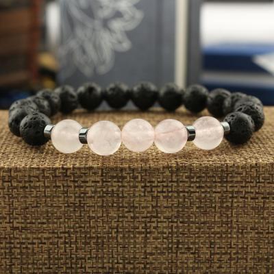 China Lava & black; rose quartz black lava& BN1037 popular natural black rose quartz Lava Stone Bracelet, Rose Quartz Beaded Bracelet Jewelry rose for sale