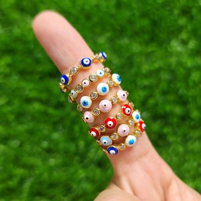 China Religious Sensitive Adjustable Multicolor Enamel Evil Eyes Neon Colorful Blue Rings, Open Amulet Yoga Stacking Rings for sale