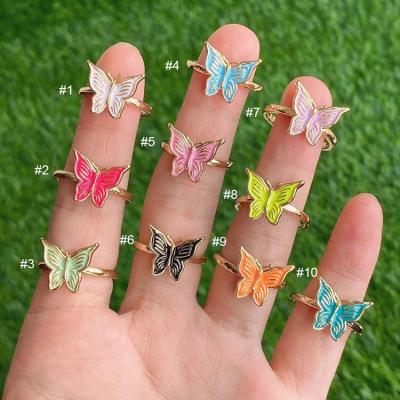 China RA1037 FASHIONABLE Hot Sale Multicolor Enamel Gold Plated Butterfly Open Rings For Women Ladies for sale