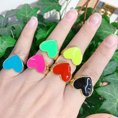 China FASHIONABLE RA1046 Hot Sale Multicolor Rainbow Enamel Gold Plated Open Heart Rings For Women Ladies for sale