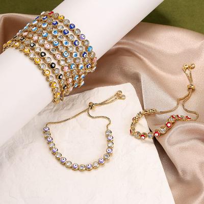 China BC1385 Wholesale Gold Chain Bracelet Religious Adjustable Jewelry, Rainbow Enamel Evil Eyes Link Protection Nazar Chain Bracelet for sale