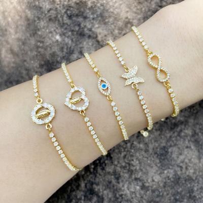 China BC1364 FASHIONABLE Gold CZ Tasty Chic Minimalist Micro Pave Virgin Mary Charm Butterfly Infinity Evil Eye Bracelets For Ladies Girls for sale