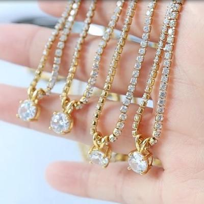 China TRENDY NS1217 untarnished 18k gold IPG zircon diamond chain necklace 2mm gold plated stainless steel moissanite tennis necklace for sale