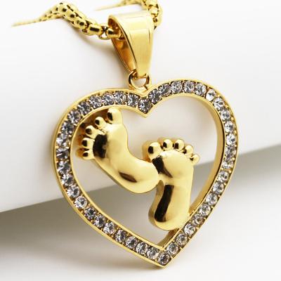 China CLASSIC 18k Gold Plated Stainless Steel Mom Baby Necklace With Diamond for sale