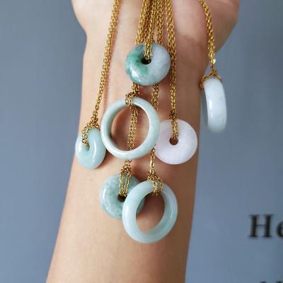 China Jade Necklace Non Tarnish Stainless Steel Chain Natural Jade Disc Pendant Necklace for sale