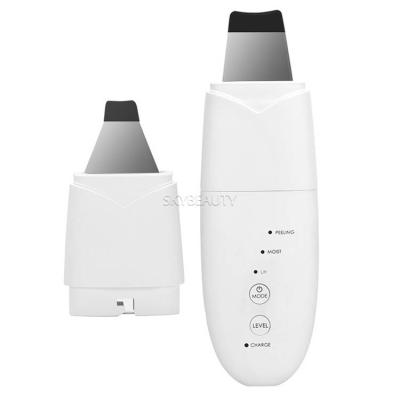 China 2021 Private Label Detachable Rechargeable Portable Sonic Face Peeling Ultrasonic Facial Skin Scrubber Spatula DEEP CLEANING Machine for sale