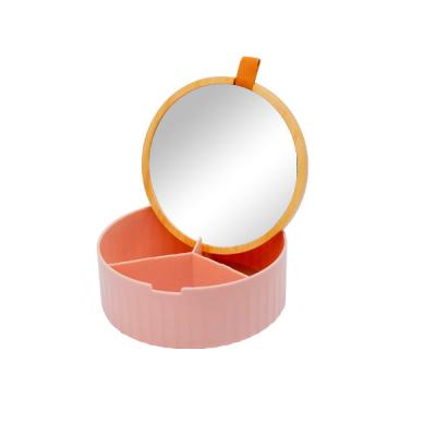 China Contemporary Bamboo Plastic Made Cosmetics Storage Mirror Case Small Dresser Makeup Case for sale