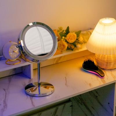 China Portable Double Lighted 7X Magnification LED Metal Table Mirror Dressing Table Mirror Beauty Desk Mirror for sale