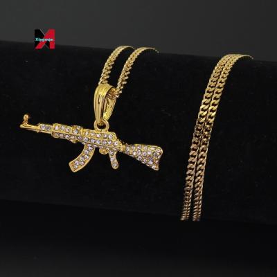 China High Quality Gun Toy Pendant Necklace Man Crystal Rhinestone Dance Ak 47 Hiphop Jewelry for sale