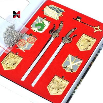 China China On Shingeki No Kyojin Badge Blade Swords Necklace Anime Prop Jewelry Pendant Attack On Titan Set for sale