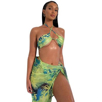 China 2022 Summer New Non-Toxic Copy Lace Up Backless Sexy Two Piece Swimming Suit Bikini Set Swimsuit For Women for sale