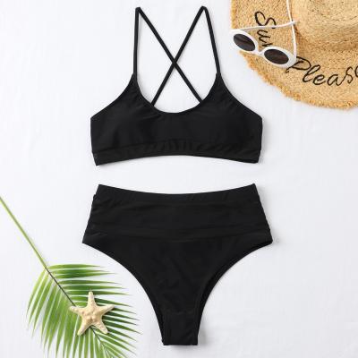 China 2022 Custom Girls Fitness Solid Color Solid Color Two Piece Swimsuit Factory Sexy Backless Bikini for sale