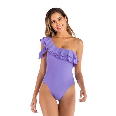 China High Quality Non-Toxic Swimsuit Factory Sexy Custom Made One Piece Ruffled Bikini One Shoulder for sale