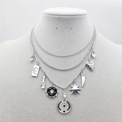 China Newest Fashion Trendy Multi Layer Diamond Star Geometry Smiling Sun Necklace Creative Jewelry for sale