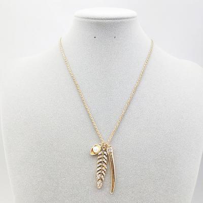 China Trendy Manufacturer Spot Pearl Feather Leaves Horns Rhinestone Long Necklace Jewelry for sale