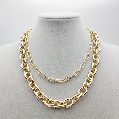 China Newest Atmosphere TRENDY Chunky Chain Necklaces Women Metal Jewelry Fashion Double Necklace for sale